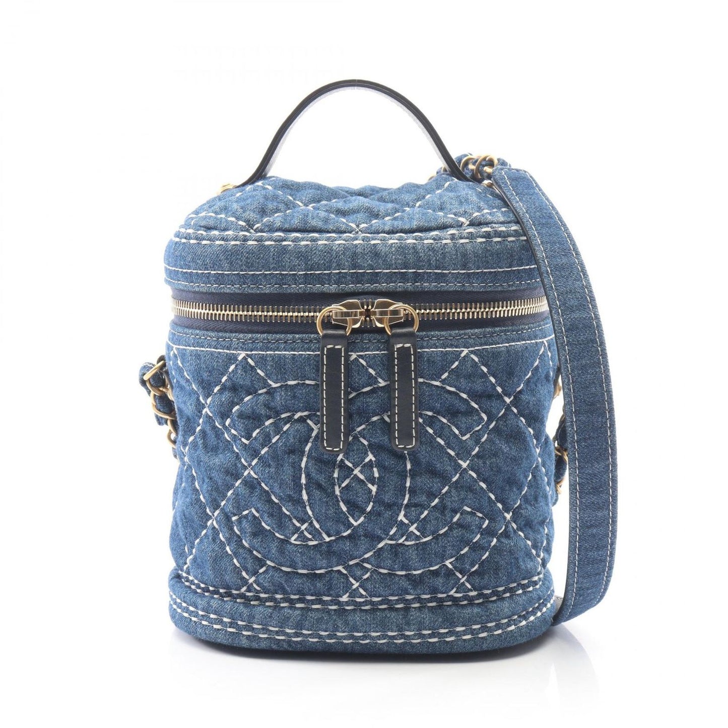 Chanel Shoulder Bag CC Logo Vanity 2-Way Denim Blue Quilted Chain
