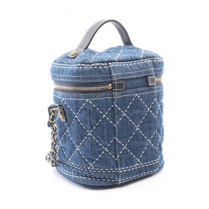 Chanel Shoulder Bag CC Logo Vanity 2-Way Denim Blue Quilted Chain — view 2