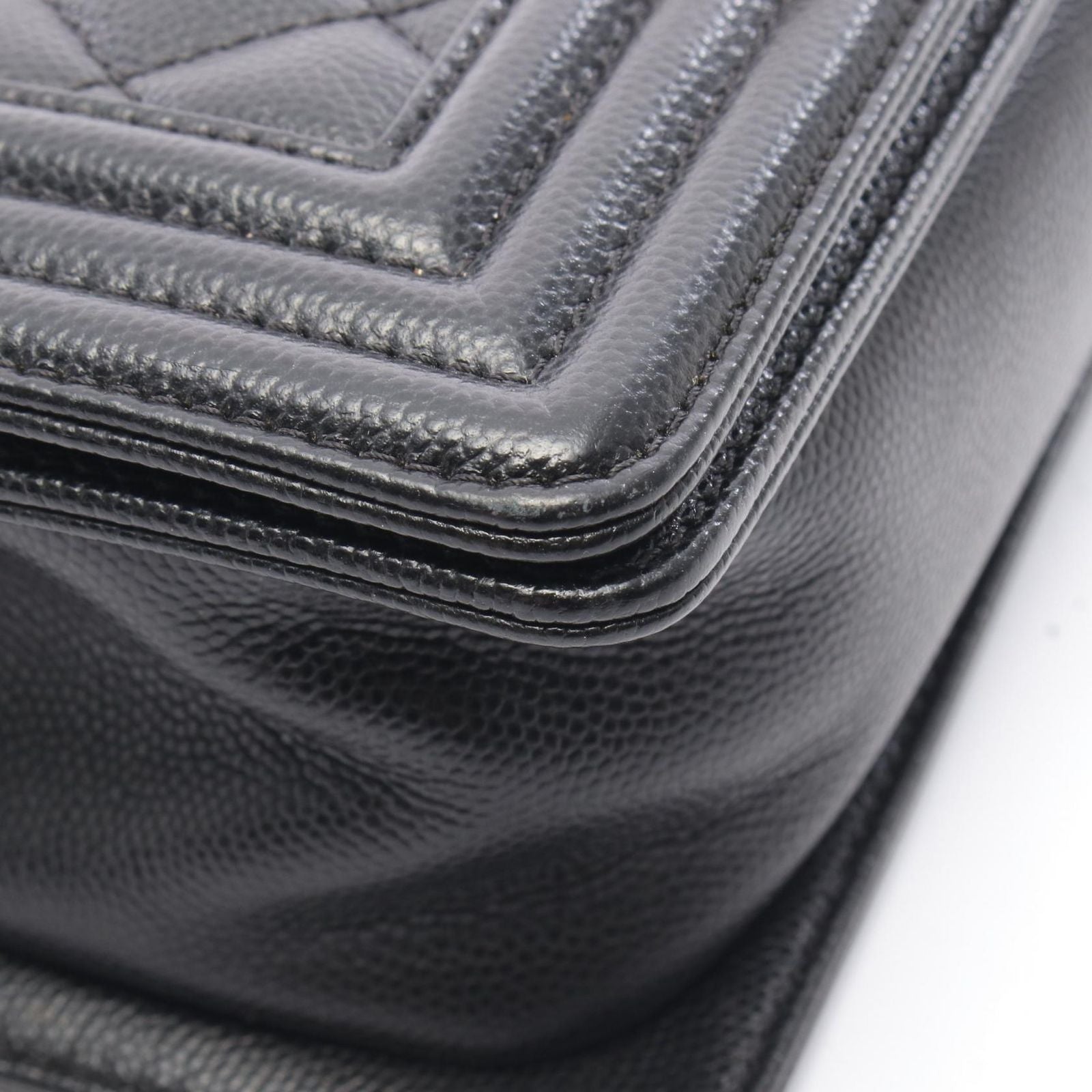 Chanel Shoulder Bag Small Black Caviar Leather Chain — view 8