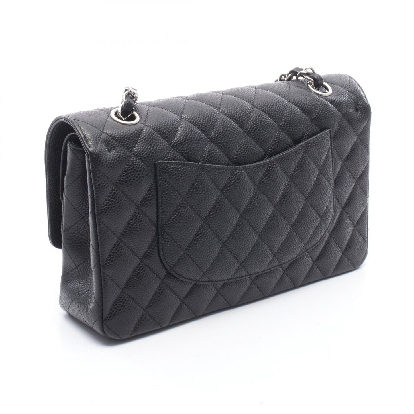 Chanel Shoulder Bag Quilted Double Flap Black Caviar Leather Chain — view 2