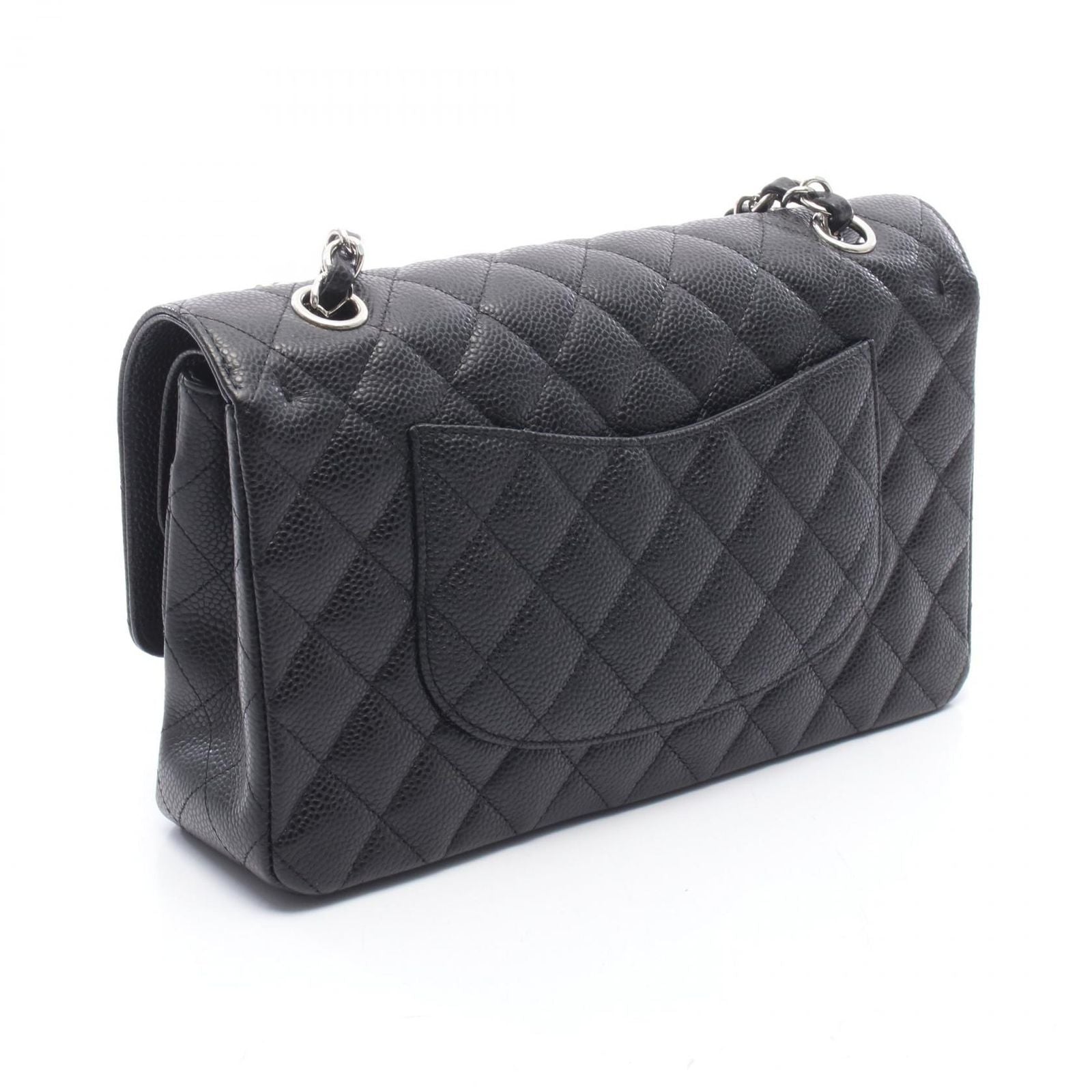 Chanel Shoulder Bag Quilted Double Flap Black Caviar Leather Chain — view 2