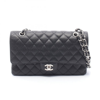 Chanel Shoulder Bag Quilted Double Flap Black Caviar Leather Chain