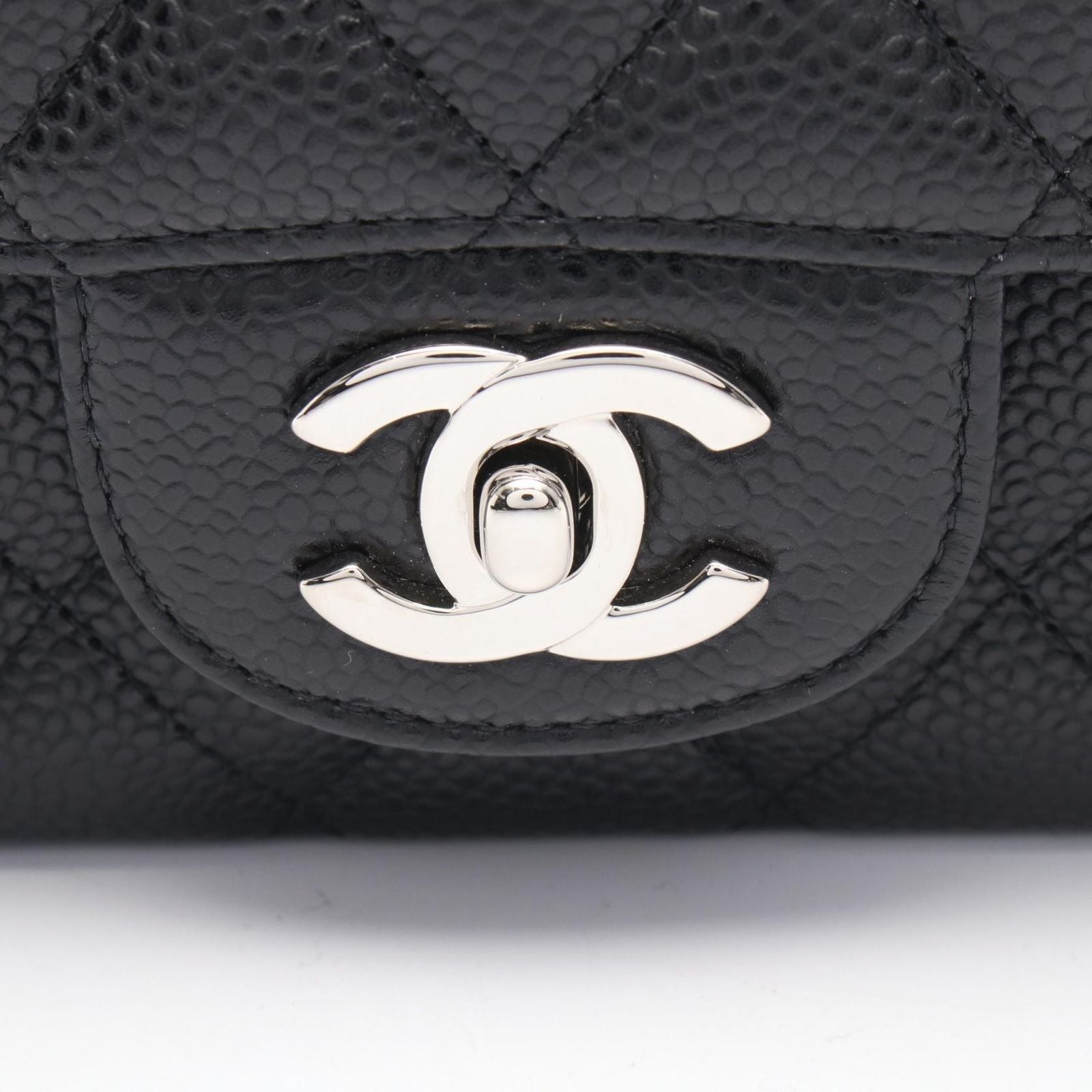 Chanel Shoulder Bag Quilted Double Flap Black Caviar Leather Chain — view 9