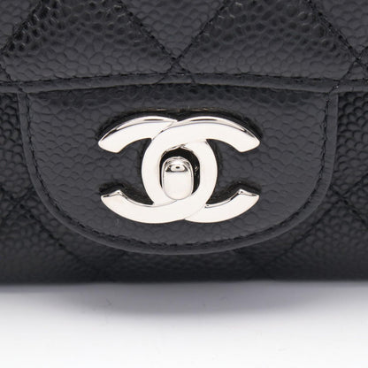 Chanel Shoulder Bag Quilted Double Flap Black Caviar Leather Chain — view 9