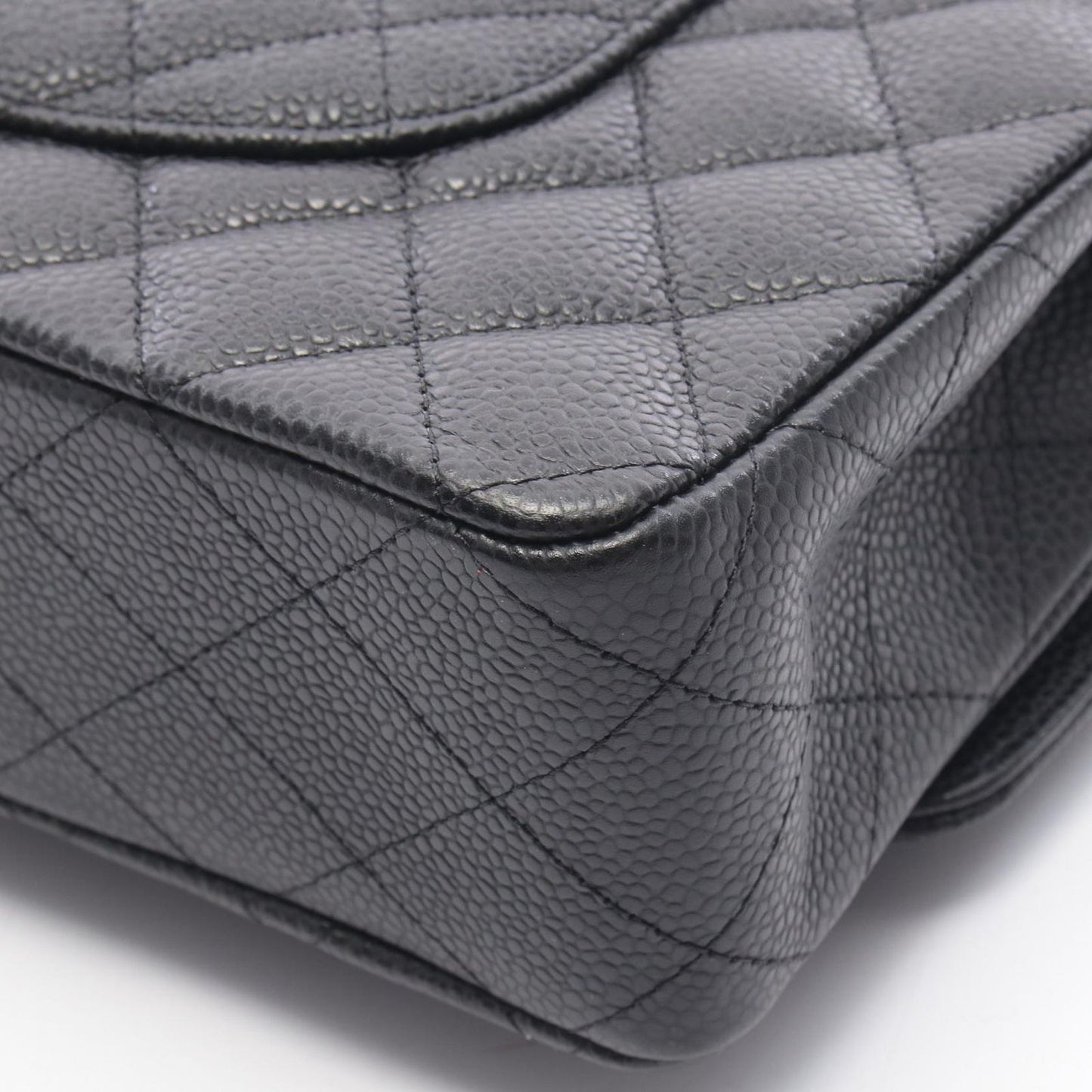 Chanel Shoulder Bag Quilted Double Flap Black Caviar Leather Chain — view 8