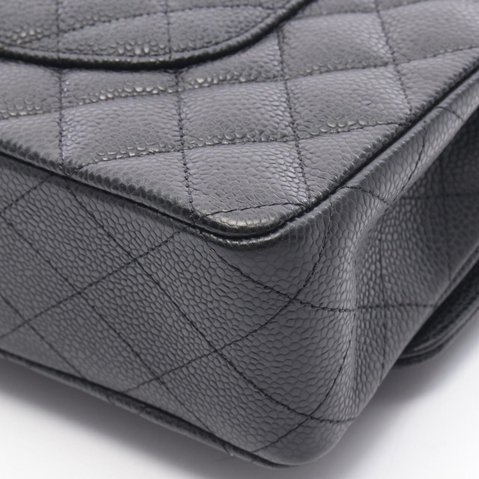 Chanel Shoulder Bag Quilted Double Flap Black Caviar Leather Chain — view 8