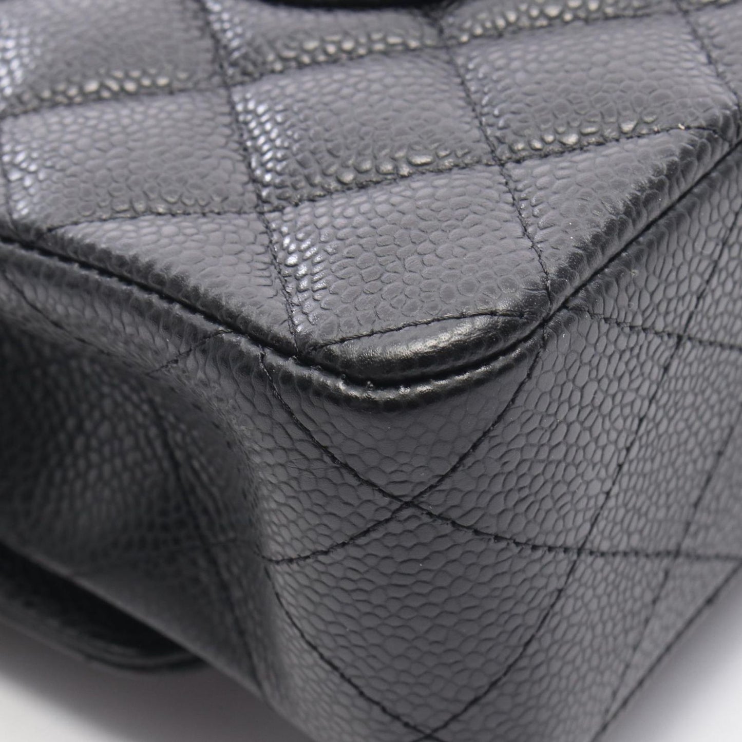 Chanel Shoulder Bag Quilted Double Flap Black Caviar Leather Chain — view 7