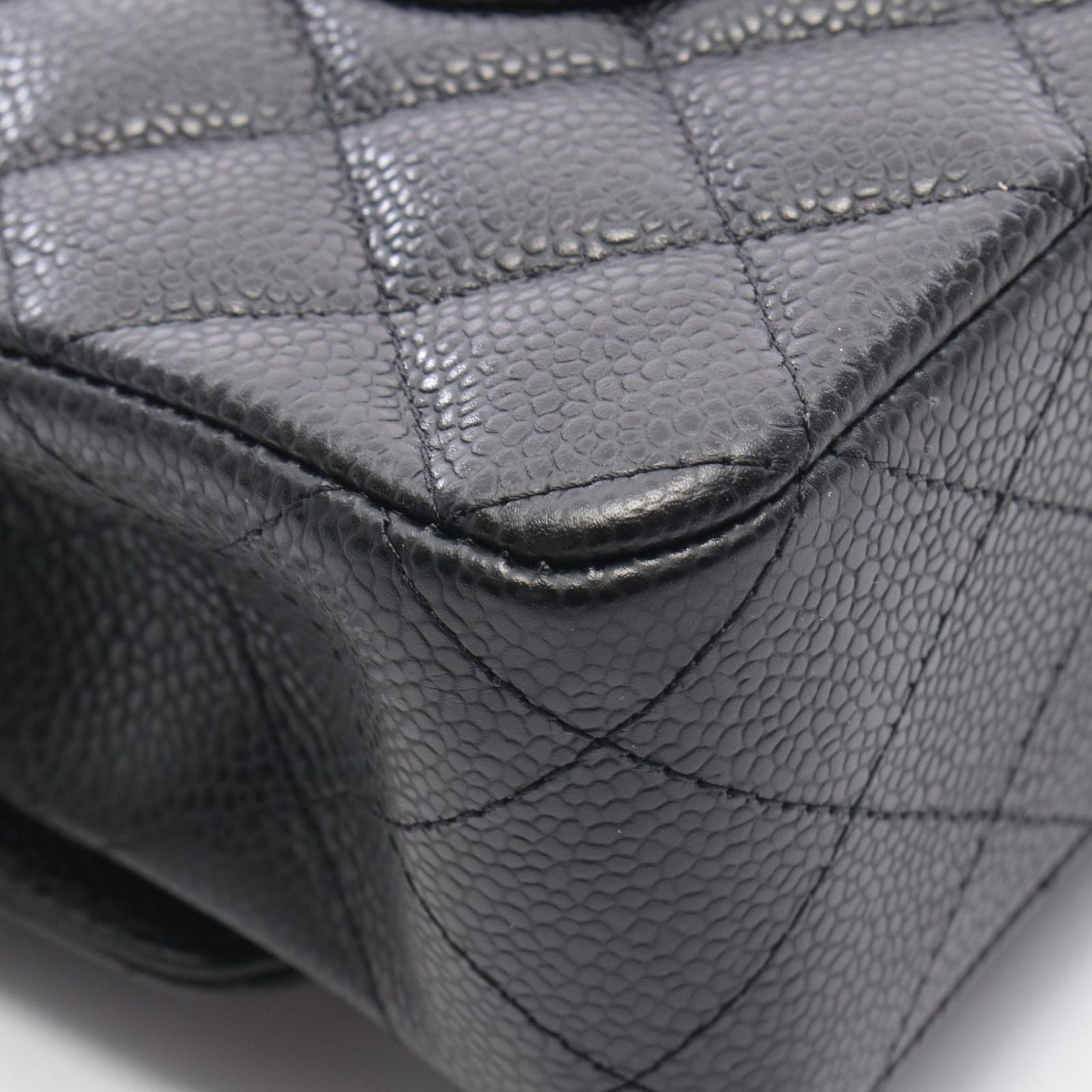 Chanel Shoulder Bag Quilted Double Flap Black Caviar Leather Chain — view 7