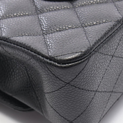 Chanel Shoulder Bag Quilted Double Flap Black Caviar Leather Chain — view 7