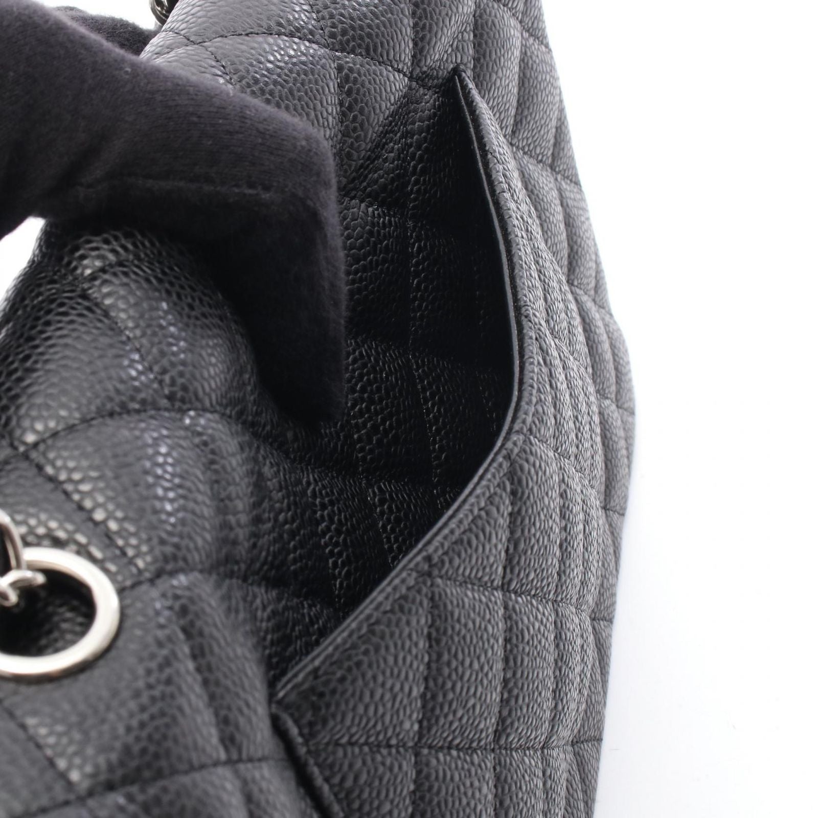 Chanel Shoulder Bag Quilted Double Flap Black Caviar Leather Chain — view 6