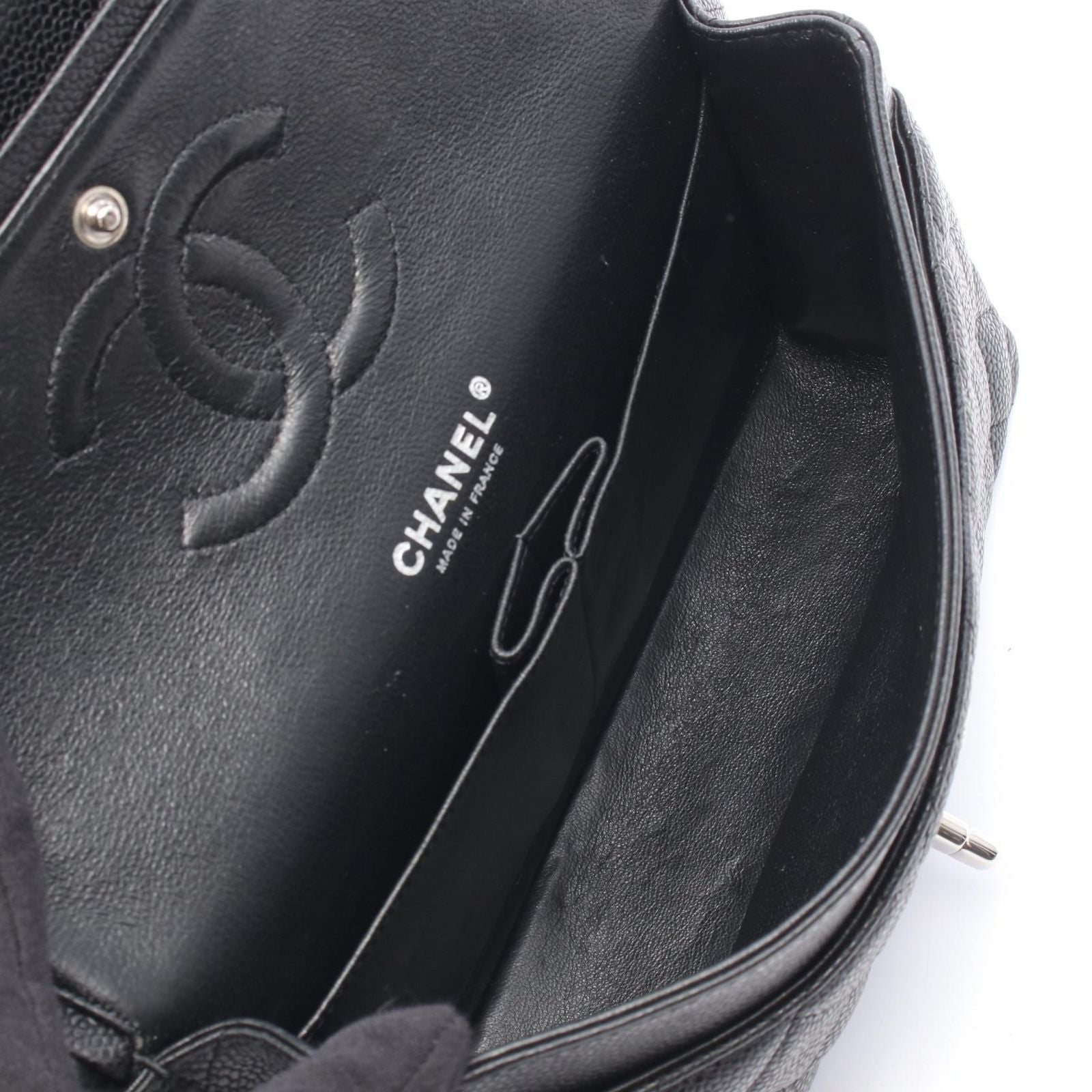 Chanel Shoulder Bag Quilted Double Flap Black Caviar Leather Chain — view 3