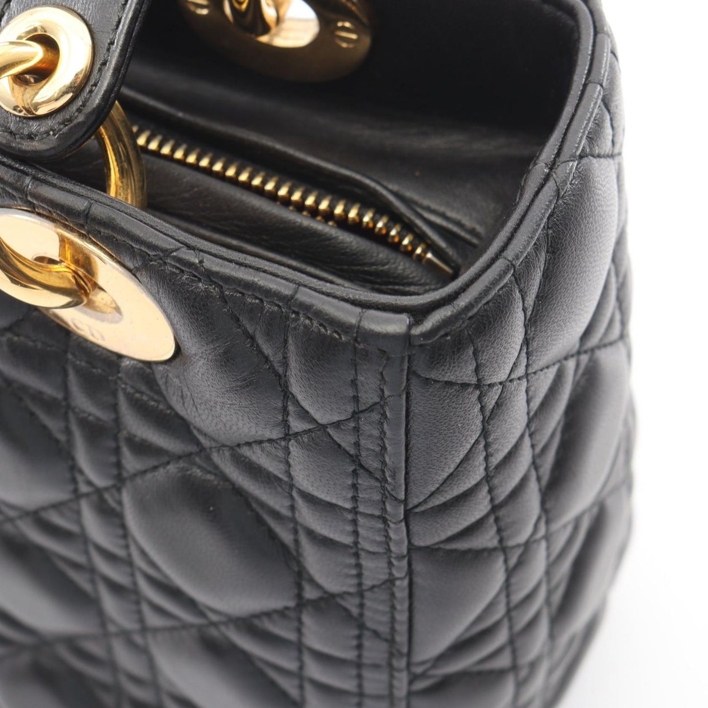 Dior Handbag Lady Dior Cannage 2-Way Black Leather Tote — view 8