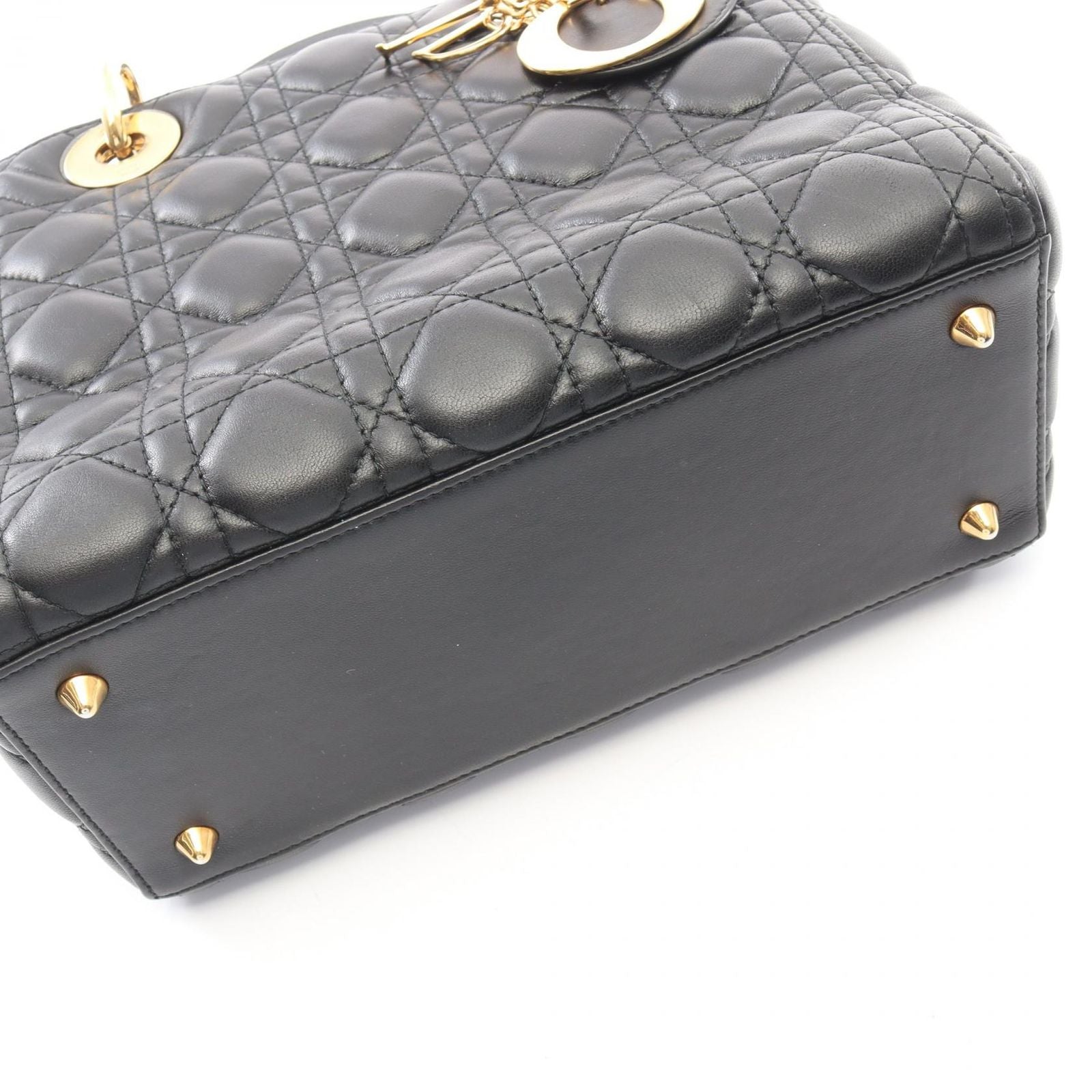 Dior Handbag Lady Dior Cannage 2-Way Black Leather Tote — view 7