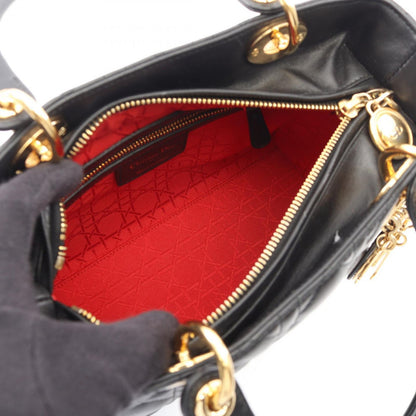Dior Handbag Lady Dior Cannage 2-Way Black Leather Tote — view 3