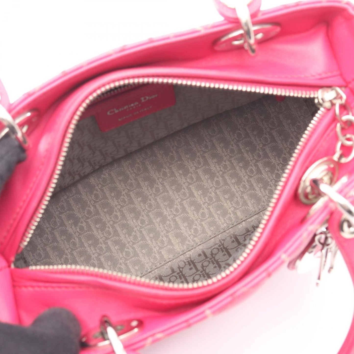 Dior Handbag Lady Dior Cannage 2-Way Magenta Leather Tote — view 3