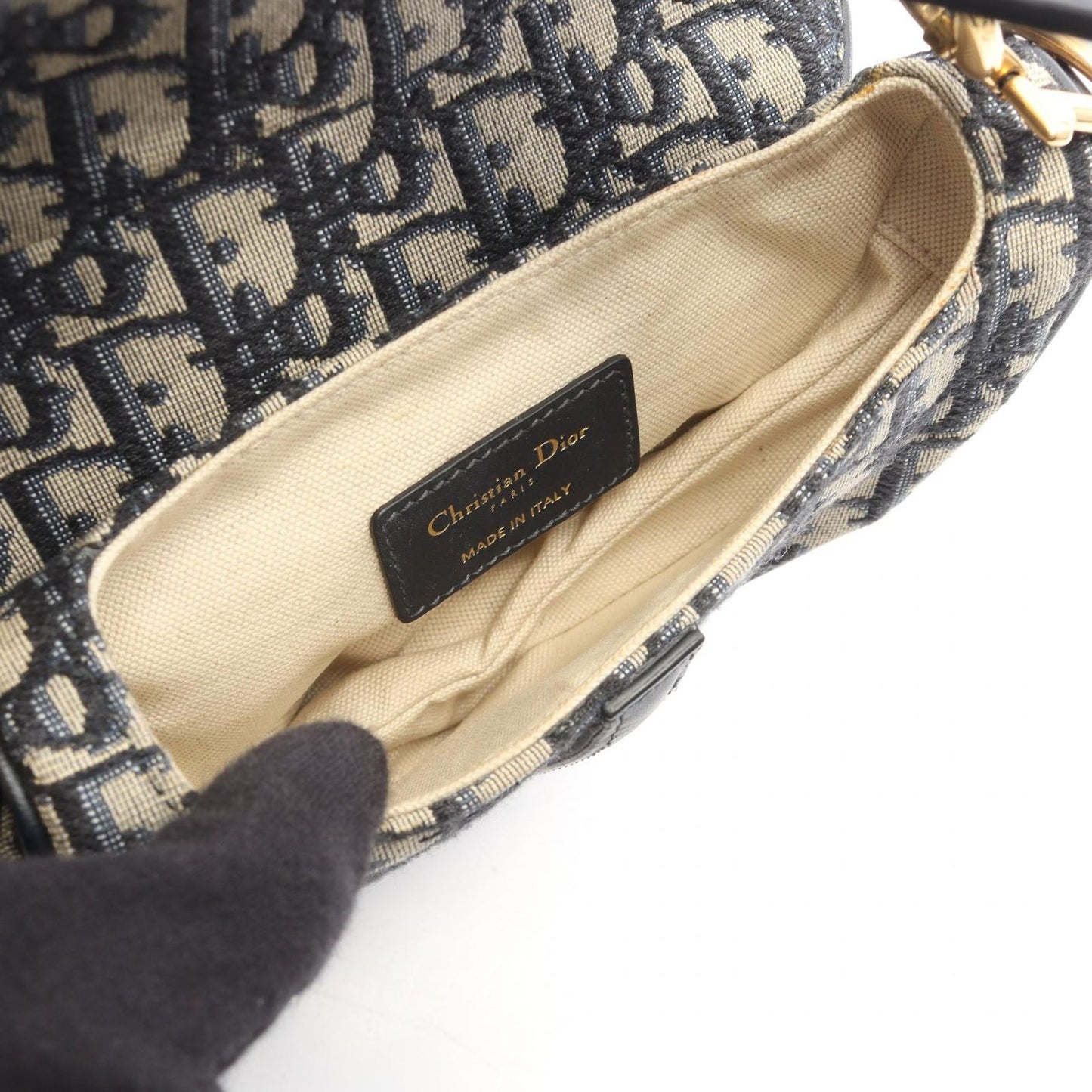Dior Saddle Bag Mini Oblique Peacock Navy Canvas Leather — view 3