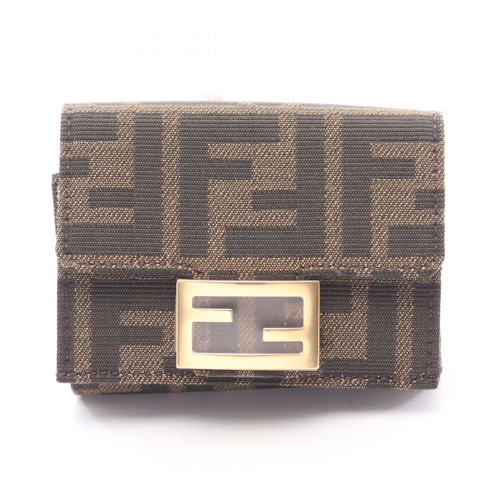 Fendi Trifold Wallet Baguette Zucca Brown Canvas Micro