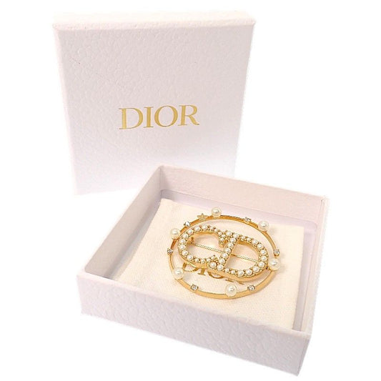 Dior Clair D Lune Brooch Metal Resin Pearl Gold