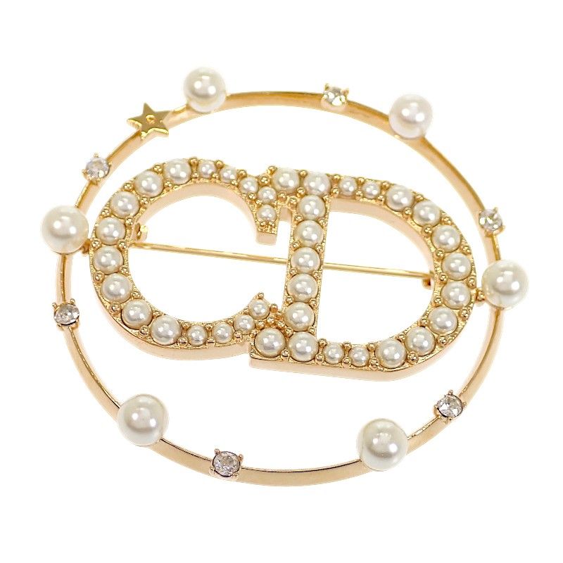 Dior Clair D Lune Brooch Metal Resin Pearl Gold — view 2