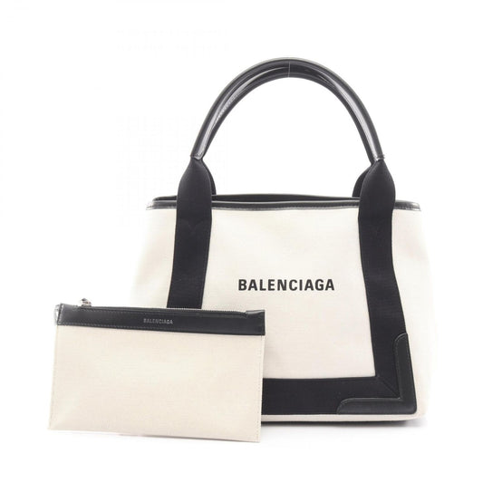 Balenciaga Tote Navy Cabas S Natural Black Canvas Leather