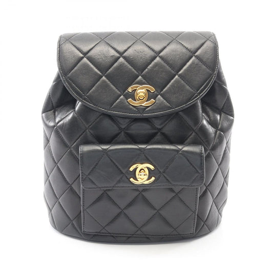 Chanel Backpack Quilted Black Lambskin Double Turnlock Chain