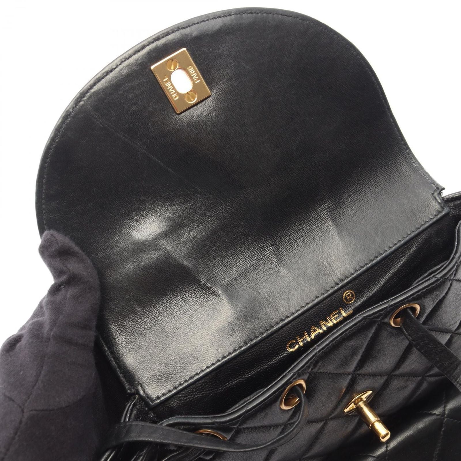 Chanel Backpack Quilted Black Lambskin Double Turnlock Chain — view 9