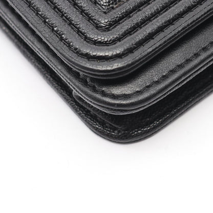 Chanel Shoulder Bag Quilted Black Caviar Leather Chain Wallet — view 9