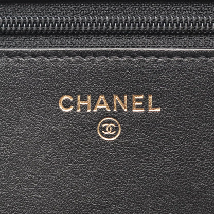 Chanel Shoulder Bag Quilted Black Caviar Leather Chain Wallet — view 5