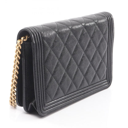 Chanel Shoulder Bag Quilted Black Caviar Leather Chain Wallet — view 2