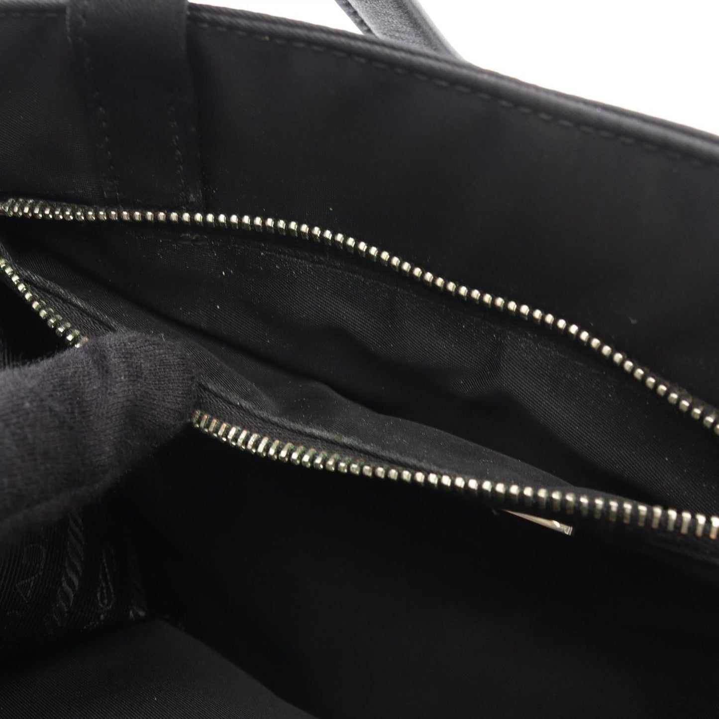 Prada Tote Re-Nylon Black Nylon Leather Triangle Logo — view 9