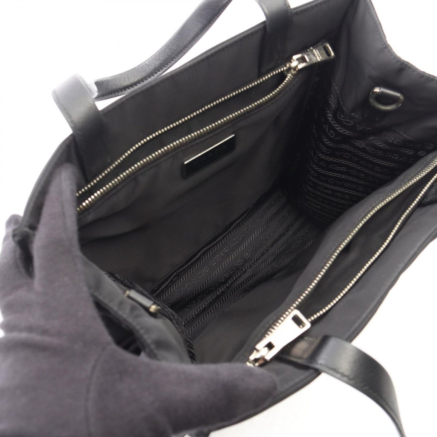 Prada Tote Re-Nylon Black Nylon Leather Triangle Logo — view 3