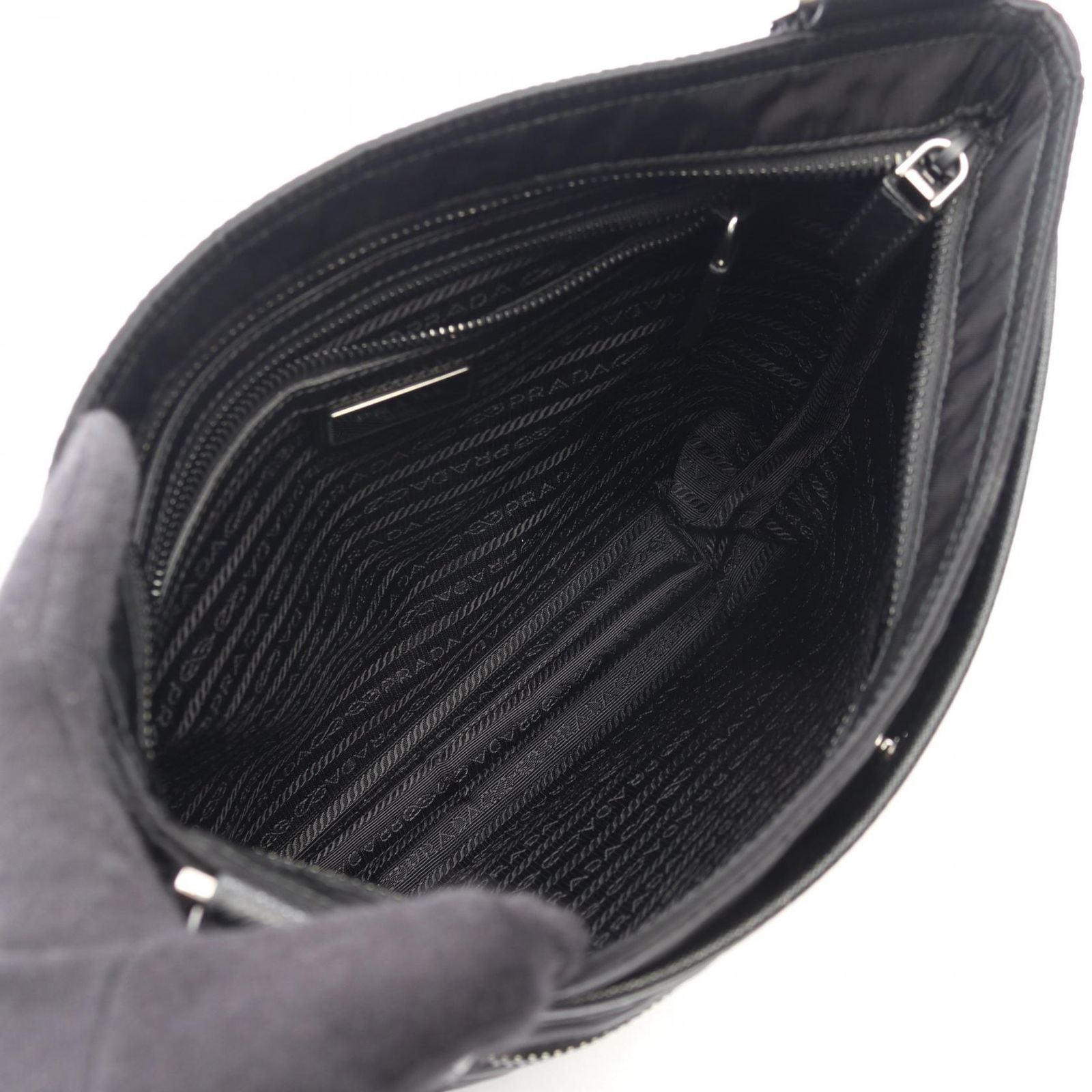 Prada Shoulder Bag Re-Nylon Black Nylon Saffiano Leather Triangle Logo — view 3