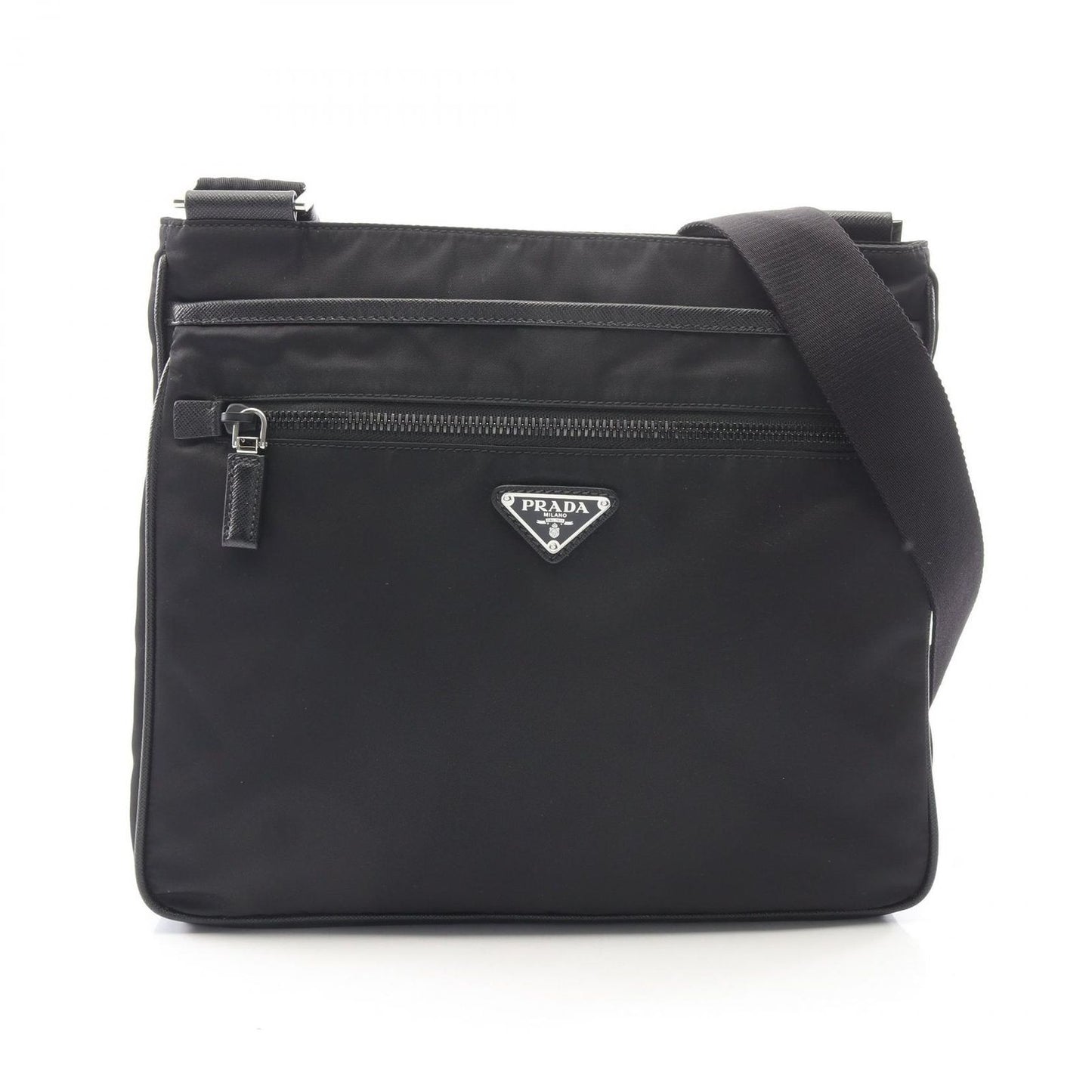 Prada Shoulder Bag Re-Nylon Black Nylon Saffiano Leather Triangle Logo