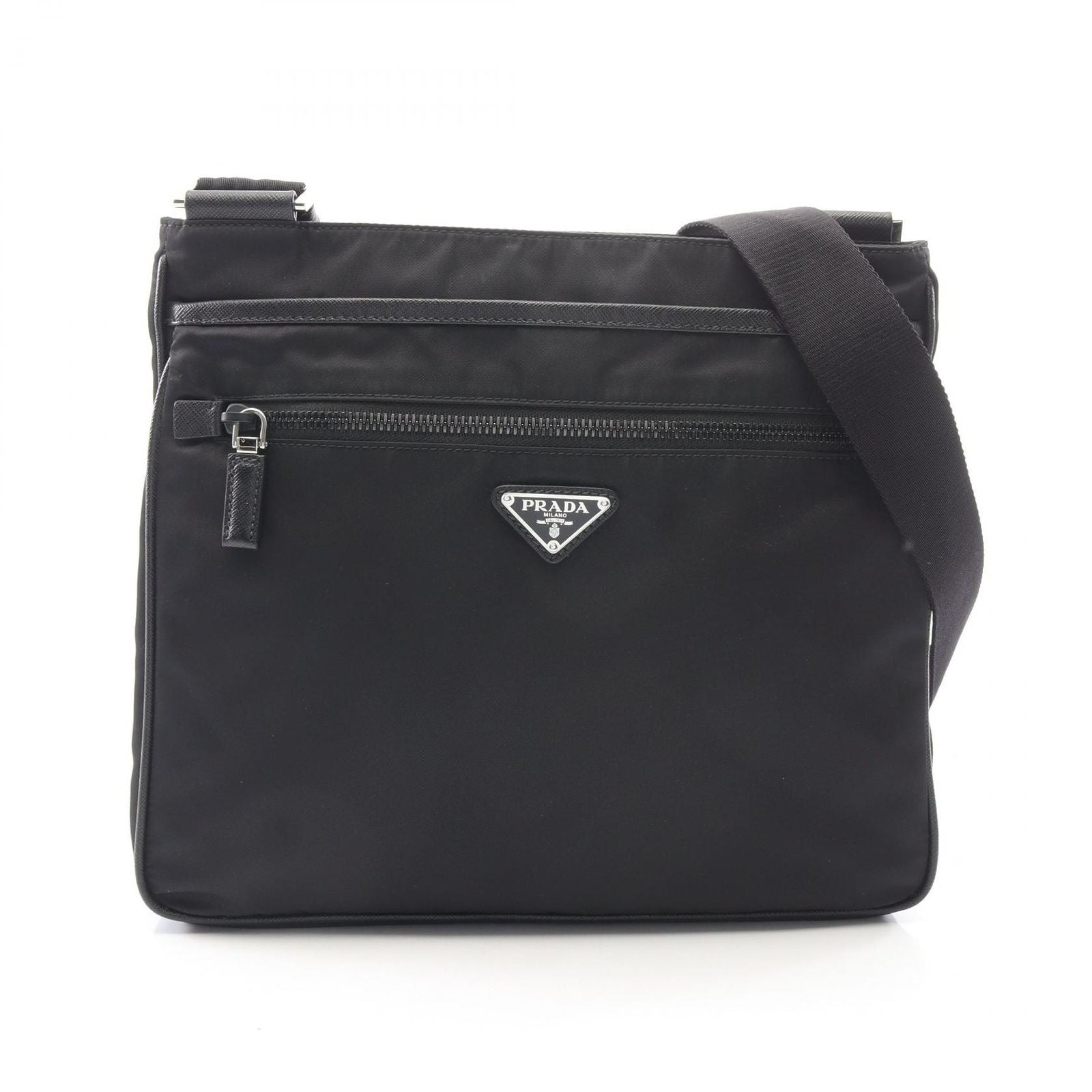 Prada Shoulder Bag Re-Nylon Black Nylon Saffiano Leather Triangle Logo