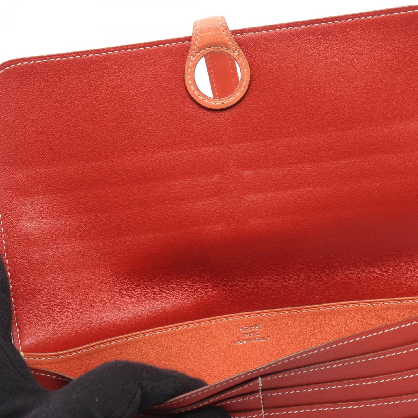 Hermes Bifold Wallet Dogon Long Sanguine Vert Clair Leather Calf — view 8