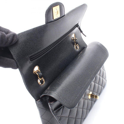 Chanel Shoulder Bag Quilted Double Flap Black Caviar Leather Chain — view 7