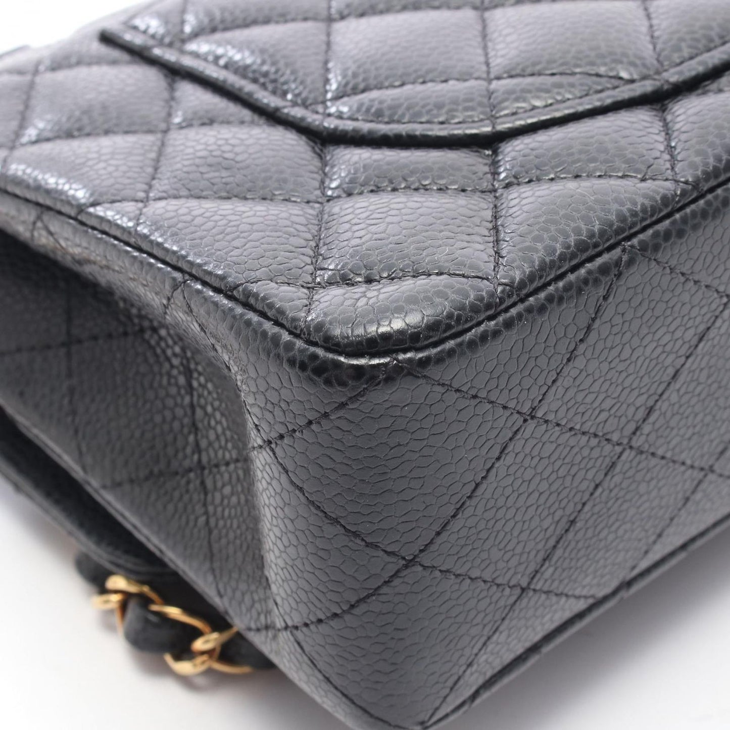 Chanel Shoulder Bag Quilted Double Flap Black Caviar Leather Chain — view 8