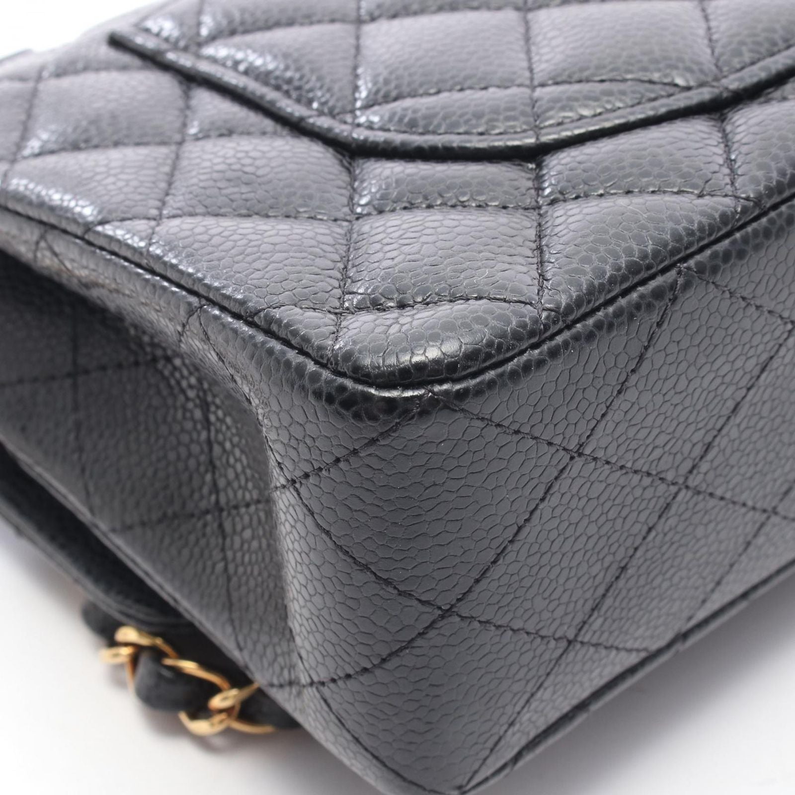 Chanel Shoulder Bag Quilted Double Flap Black Caviar Leather Chain — view 8