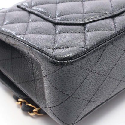 Chanel Shoulder Bag Quilted Double Flap Black Caviar Leather Chain — view 8