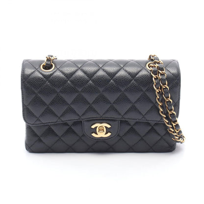 Chanel Shoulder Bag Quilted Double Flap Black Caviar Leather Chain