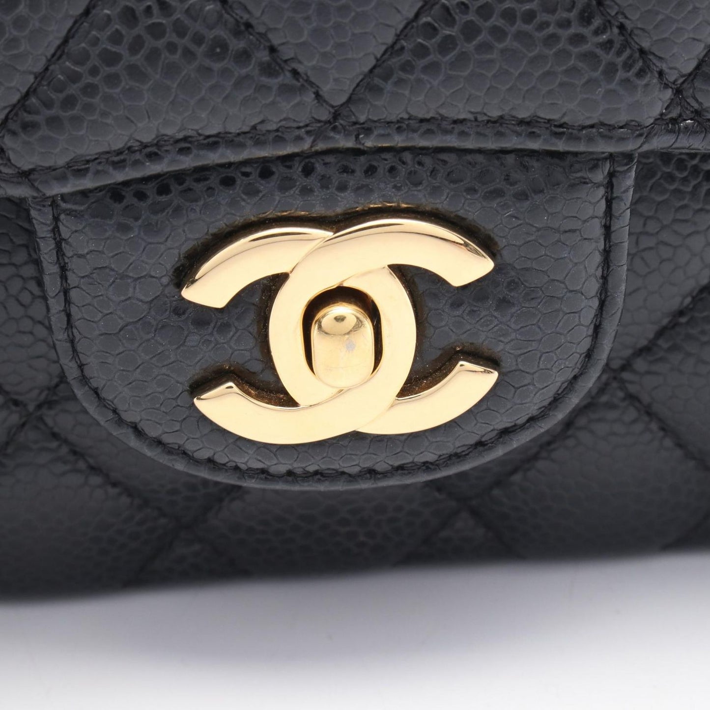 Chanel Shoulder Bag Quilted Double Flap Black Caviar Leather Chain — view 9