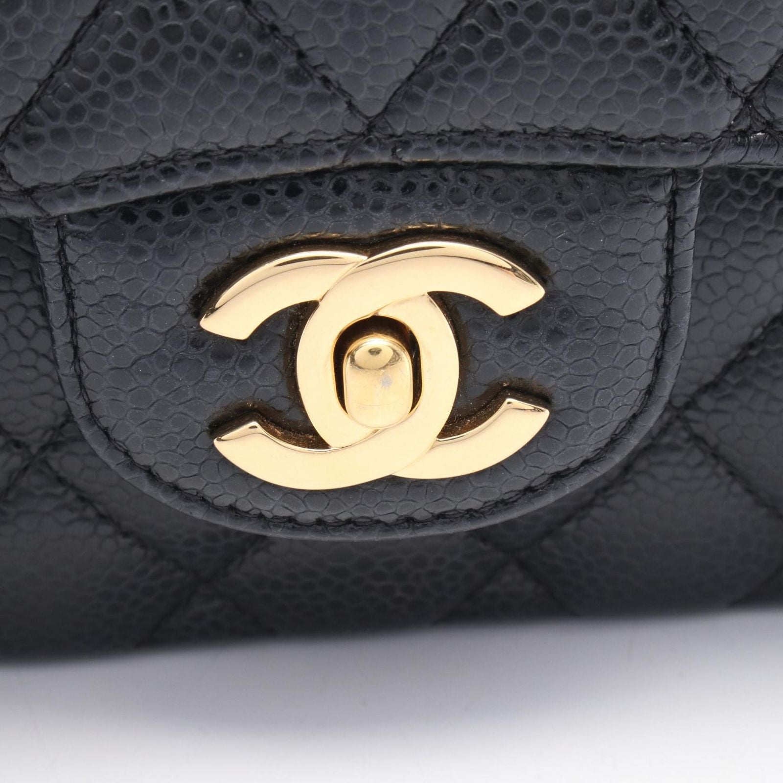 Chanel Shoulder Bag Quilted Double Flap Black Caviar Leather Chain — view 9