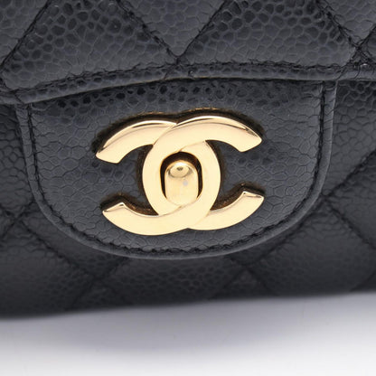 Chanel Shoulder Bag Quilted Double Flap Black Caviar Leather Chain — view 9