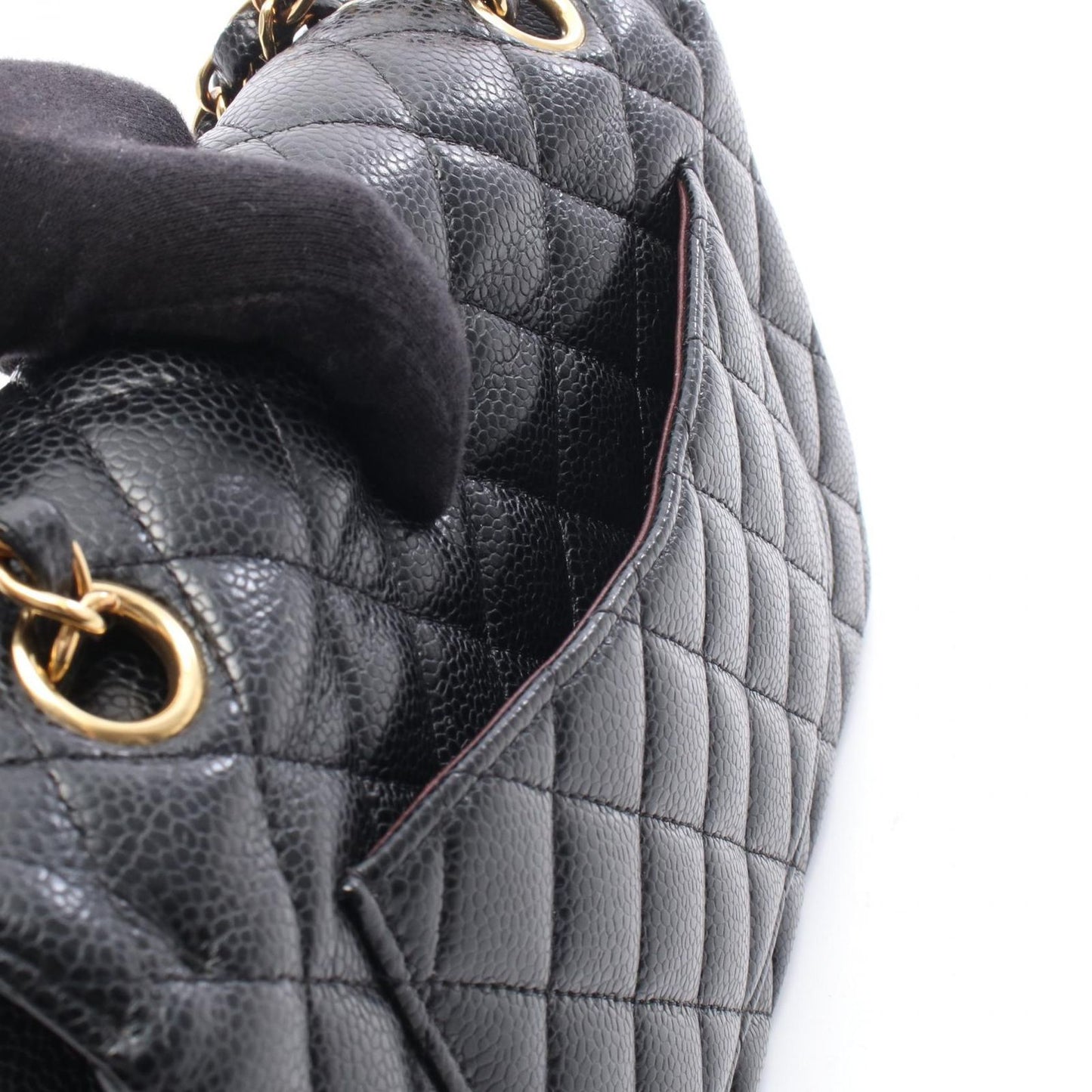 Chanel Shoulder Bag Quilted Double Flap Black Caviar Leather Chain — view 6