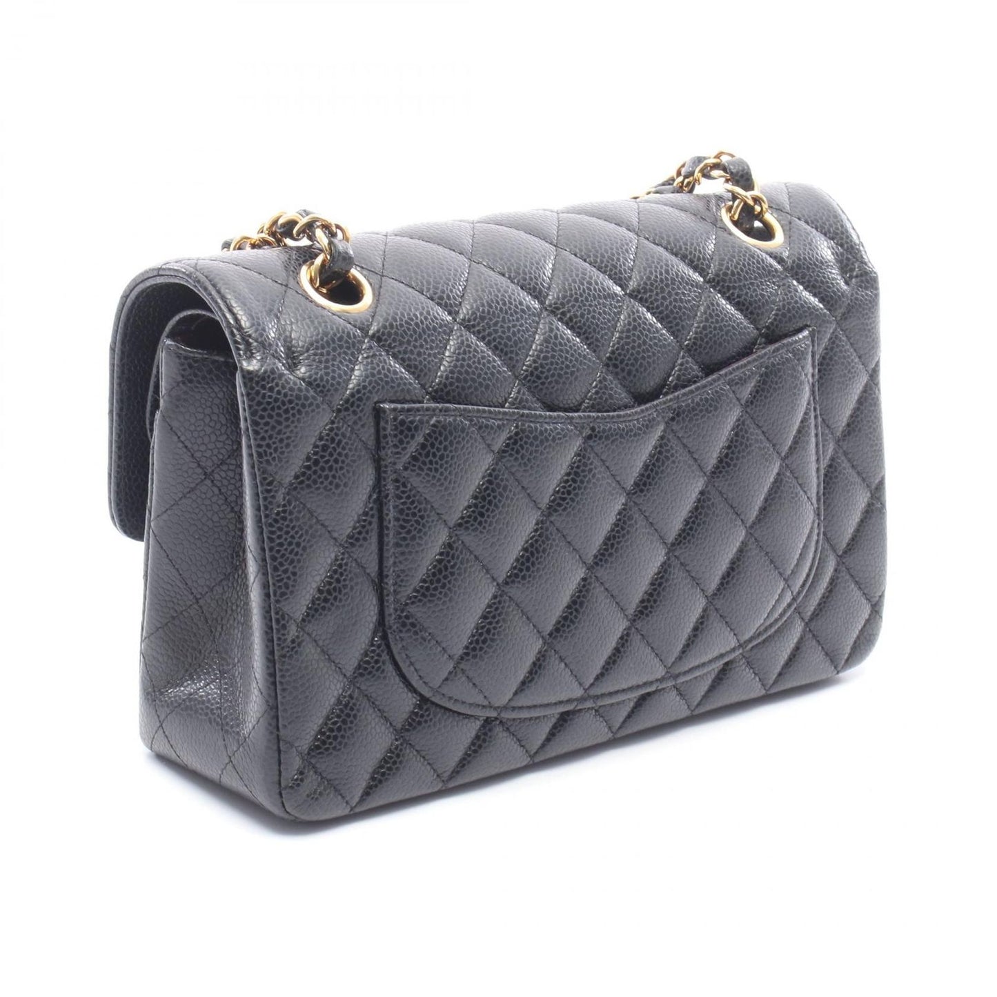 Chanel Shoulder Bag Quilted Double Flap Black Caviar Leather Chain — view 2