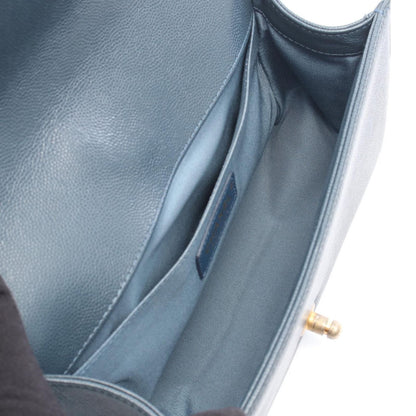 Chanel Shoulder Bag Blue Green Caviar Leather Stitch Chain — view 3