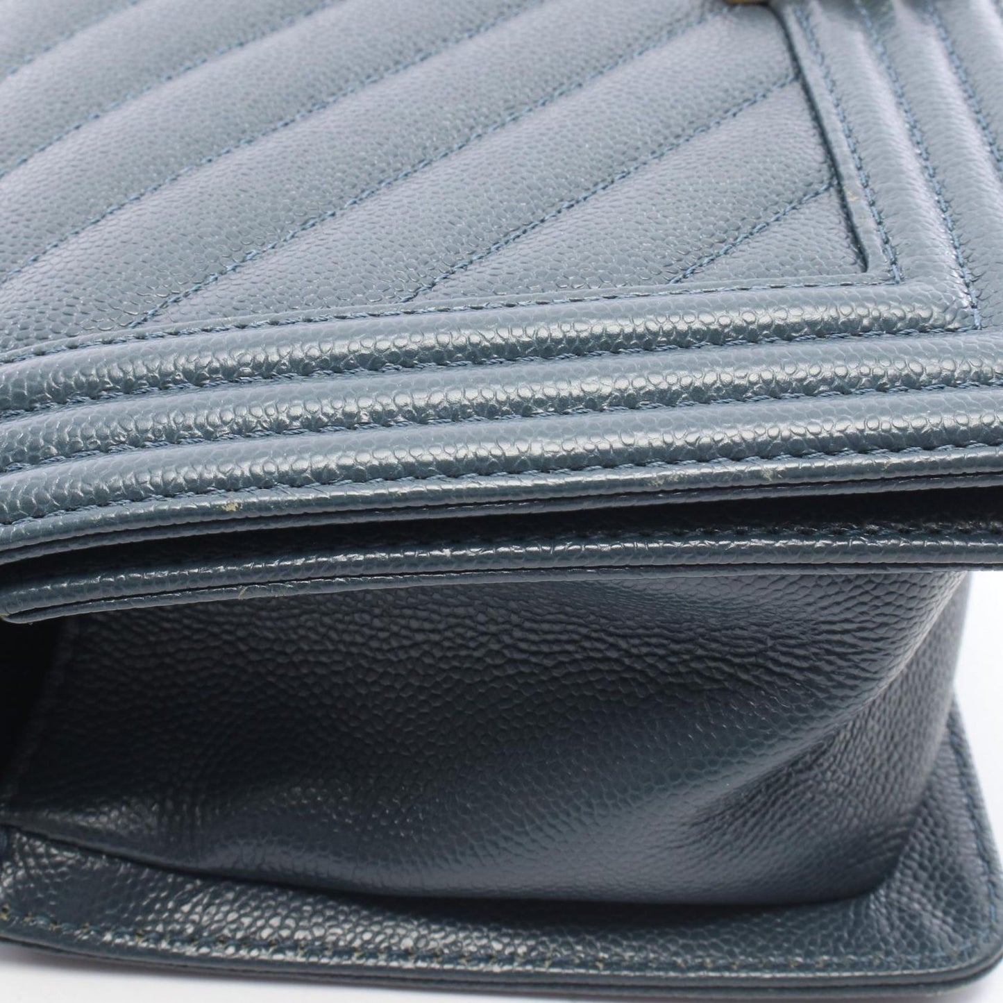 Chanel Shoulder Bag Blue Green Caviar Leather Stitch Chain — view 7