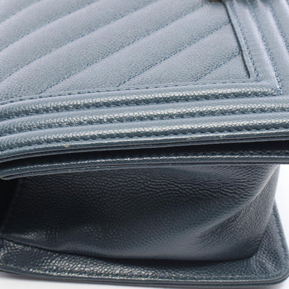 Chanel Shoulder Bag Blue Green Caviar Leather Stitch Chain — view 7