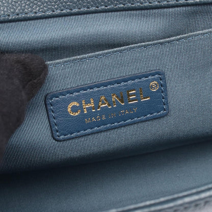 Chanel Shoulder Bag Blue Green Caviar Leather Stitch Chain — view 4