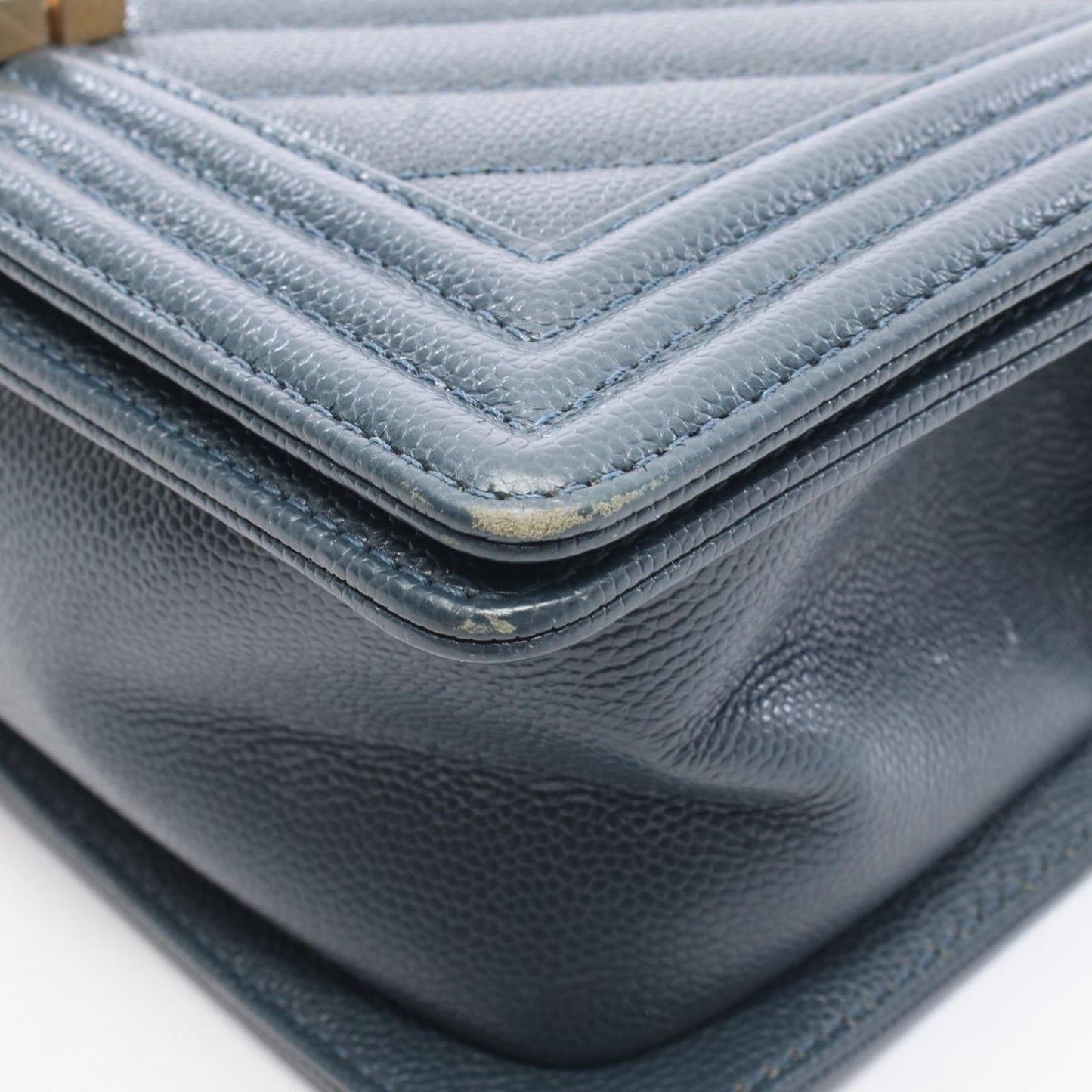 Chanel Shoulder Bag Blue Green Caviar Leather Stitch Chain — view 8